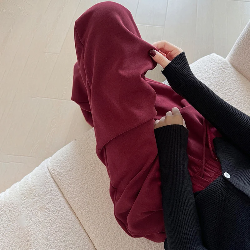 American Hip Hop Elastic Waist Wide Leg Pants Women Autumn New Solid Color Sweatpants Woman Popular Lazy Style Casual Trousers