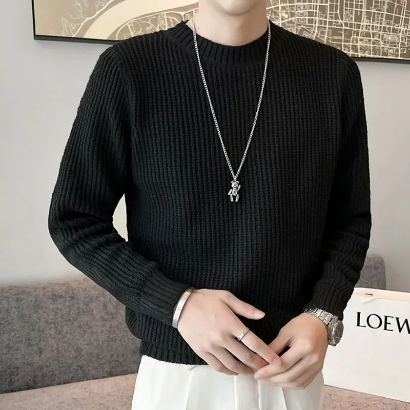 

New Autumn/Winter Fashion Trend Thickened Round Neck Solid Color Versatile and Handsome Casual Men's Knitted Long Sleeve Sweater