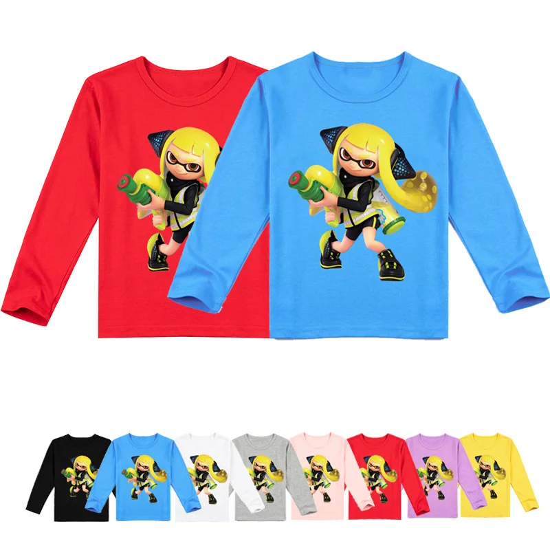 

2-16Y Shooting Game Splatoon Callie Marie Green Clothes Kids Cartoon Tshirt Teenager Girls Long Sleeve Tops Baby Boys T-shirts