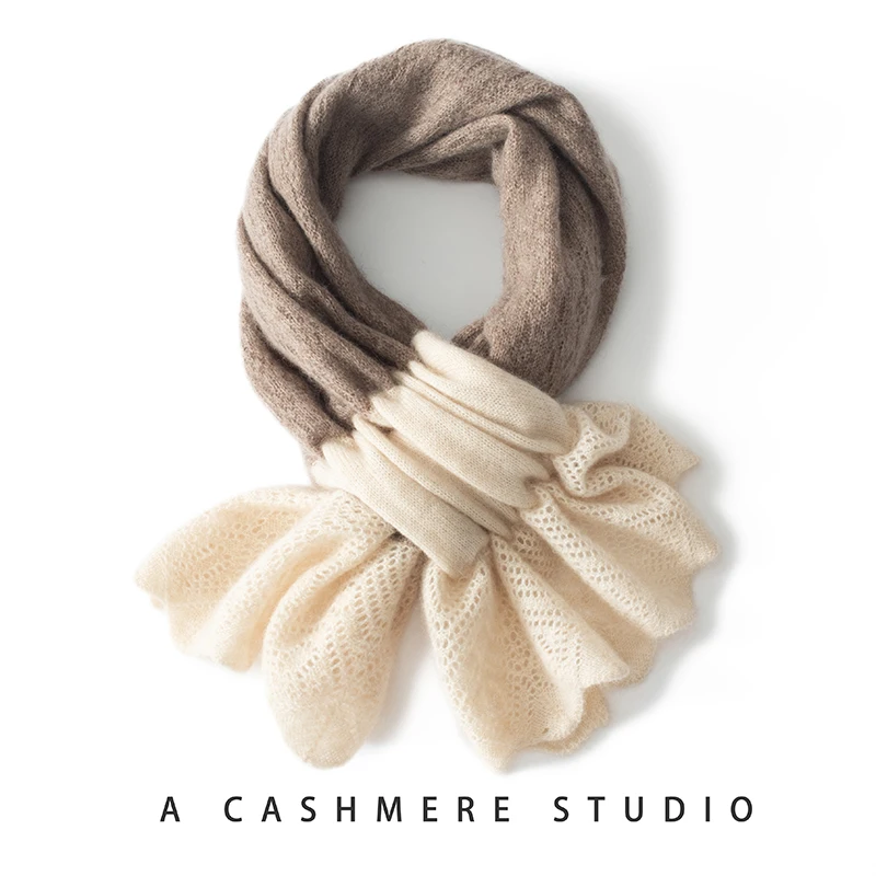 Women's Jacquard Contrast Color Cashmere Scarf Autumn Winter 100% Cashmere Soft Knitted Luxury Comfort Cashmere Short Scarf