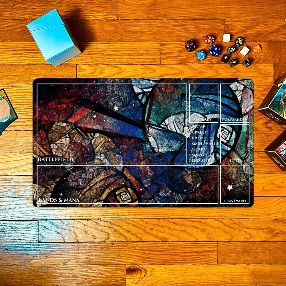 Stained Glass Cosmic Spiral Star TCG Playmat 35X60CM Trading Mat Non-Slip Durable Stitched Edge Three Templates Available