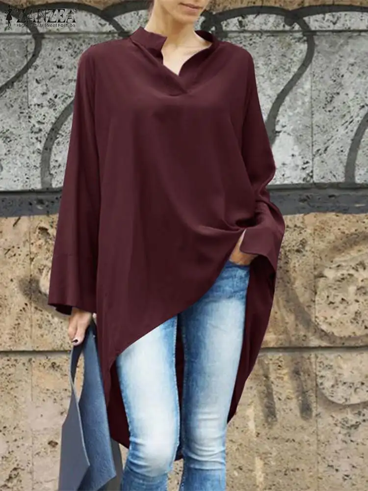 2023 ZANZEA Autumn Women Shirt Fashion Elegant Chemise Long Sleeve High Low Asymmetrical Blouse Casual Loose Blusas Tunic Tops