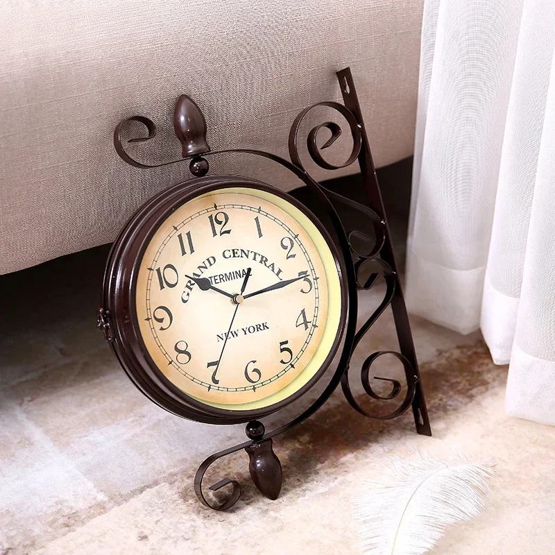 Classical European Style Creative Fashion Double-sided Wall Clock Clock Cafe Living Room Decoration Bar Double-sided Wall Clock