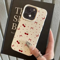 Cute Cherry Leather Phone Case For iPhone 14 Pro Case iPhone 11 12 13 15 16 Pro Max X XR XS Max Shockproof Soft  Silicone Cover