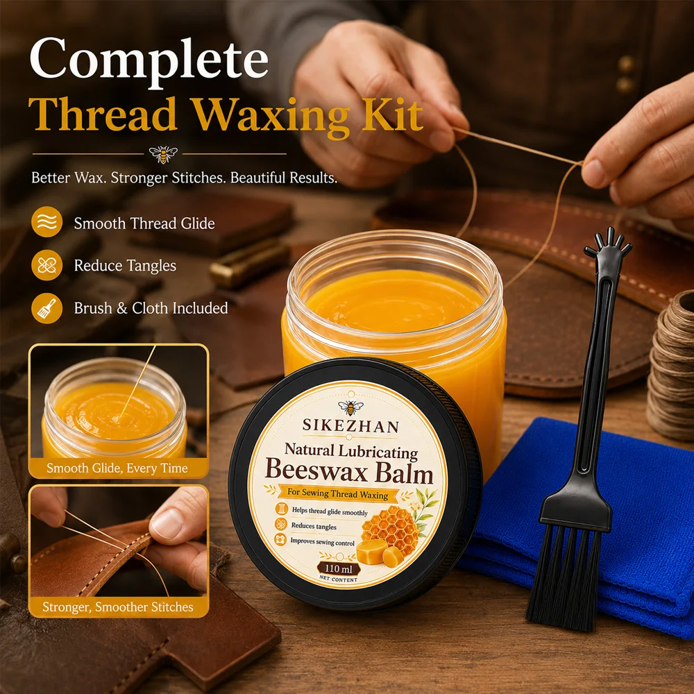 110ml Natural Beeswax Thread Conditioner Sewing Wax Balm Lubricant Prevent Tangles for Embroidery Leathercraft Tools with Brush