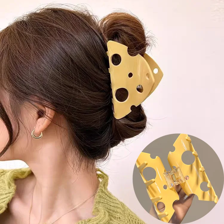 

New Solid Color Acrylic Cheese Hair Clips Elegant Women Korean Style Hairpin Funny Food Shark Cawl Clip Girls Hair Accessories