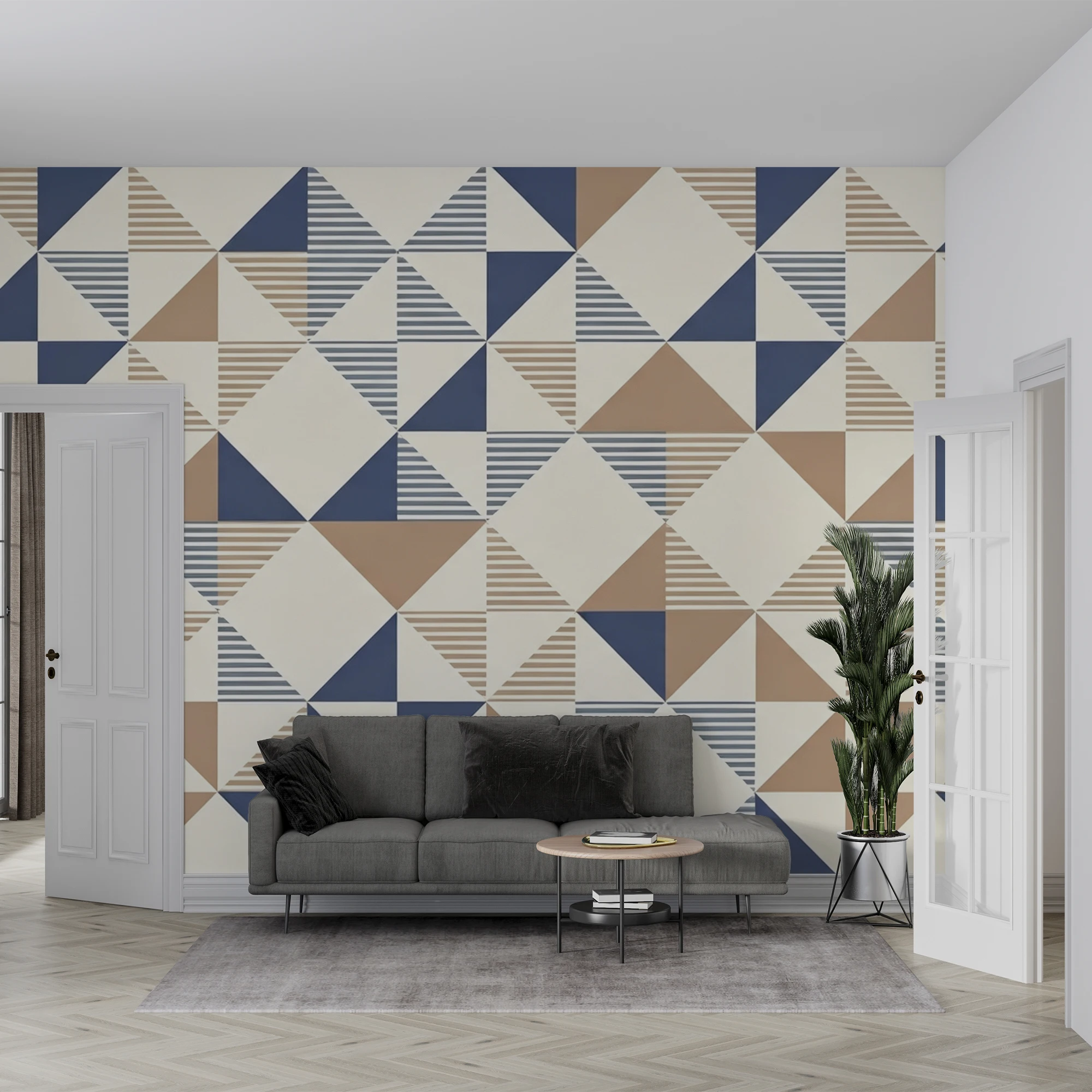 Milofi Custom Mural Wallpaper Geometric Triangle Block Pattern Neutral Blue Beige Modern Boho Living Room Bedroom Wall Decor Pap