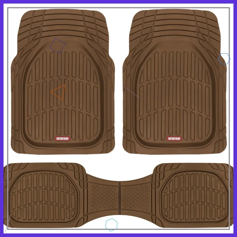 

Universal Deep Dish All-Weather Floor Mats, Waterproof Trim-To-Fit for Cars Trucks SUVs, Brown Car Accessories