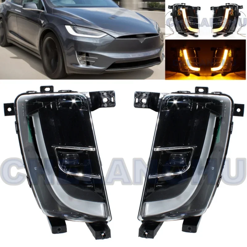 LED Car Light For Tesla Model X 2016 2017 2018 2019 2020 2021 European version Pair Left+Right Front Fog Light Fog Lamp