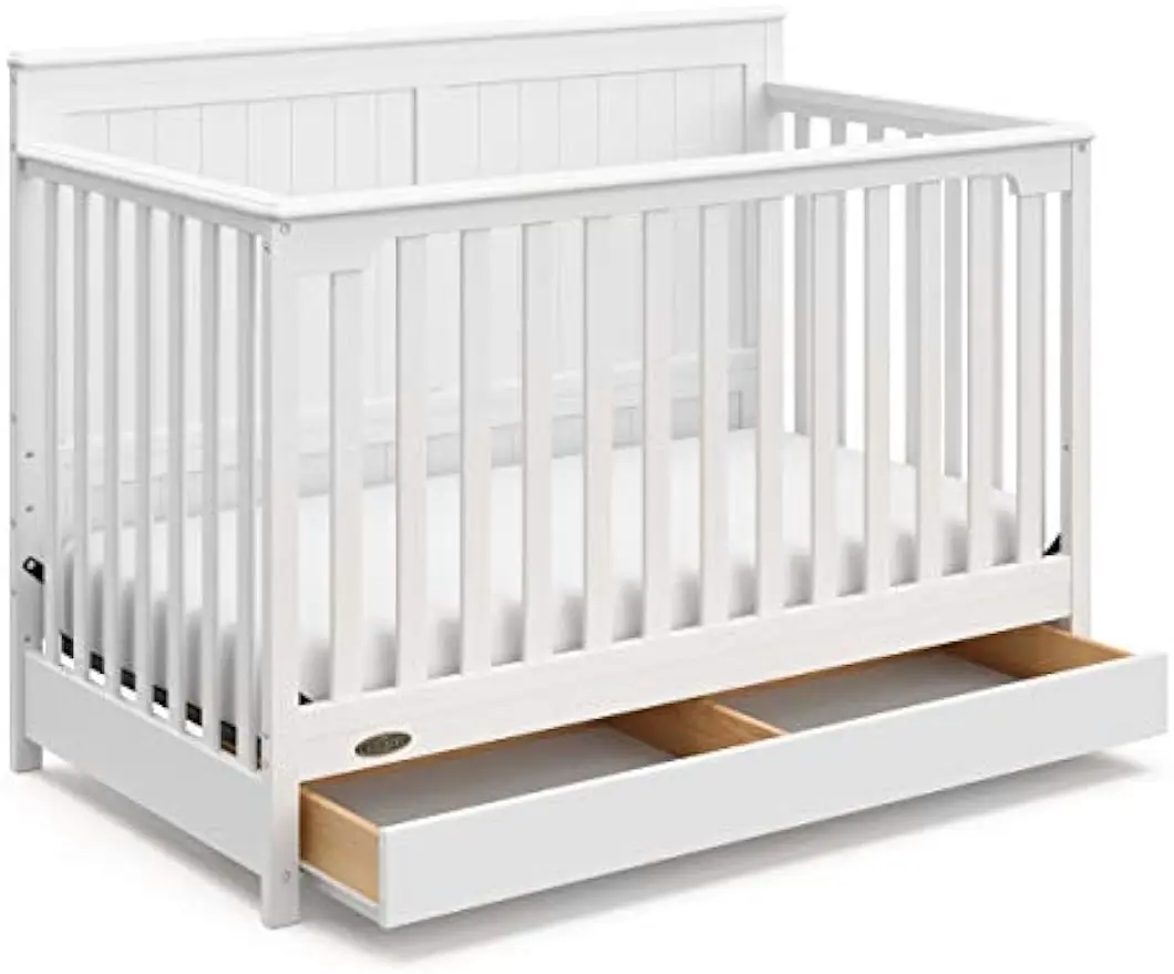 

YGraco Hadley 5 in 1 Folding Crib with Drawer (white)- GREENGUARD Gold Certified, crib with Drawer combination