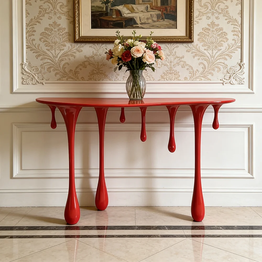 

loModern Red Fiberglass Melting Console Table Drip Entryway Furniture Luxury Resin Looking Glossy FRP Art Decor Side Desk&