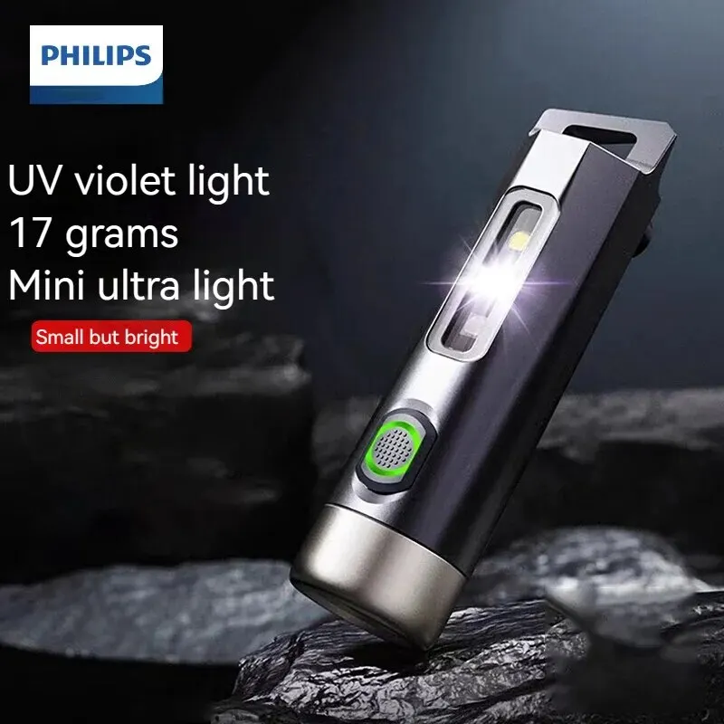 Philips Newest Portable Flashlight LED Rechargeable UV Light Mini Flashlights Camping Lamp for Hiking Self Defense