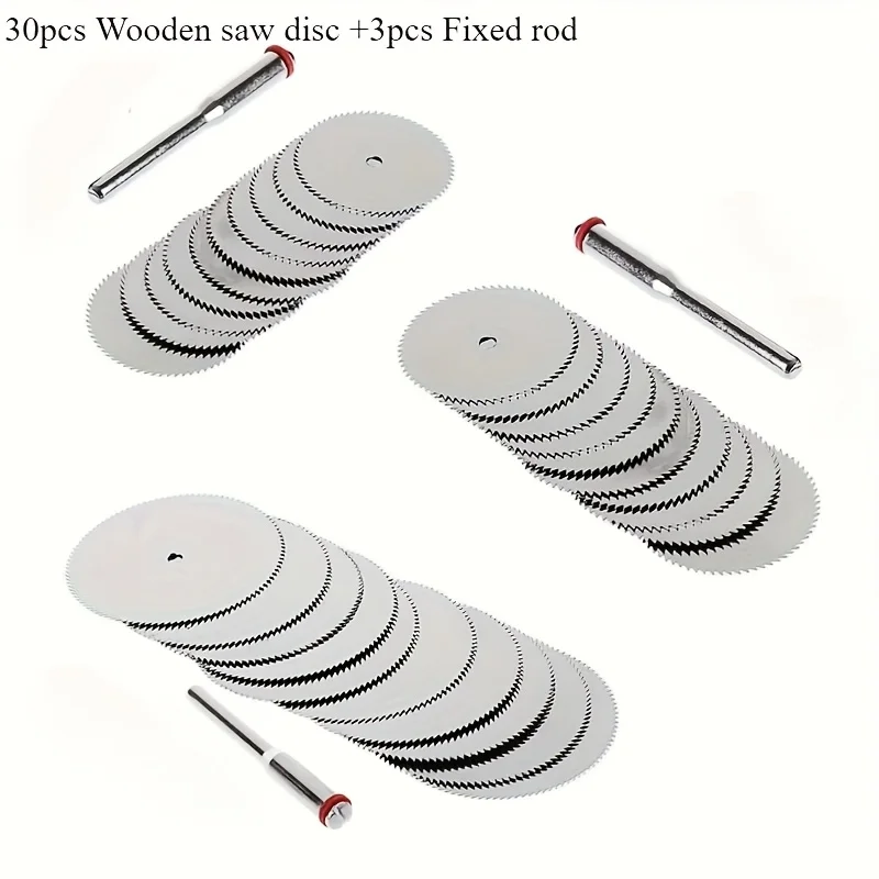 33 Pieces/Set Mini Circular Saw Blade Set Precision Woodworking Cutting Disc with 3mm Connecting Rod for Cutting Wood and Metal