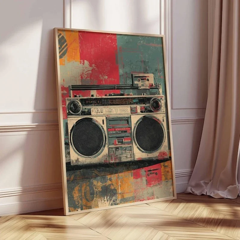 Retro Boombox Wall Art, Vintage Music Poster Print, Hip Hop 80s Artwork, Urban Street Art Decor, Old School Stereo Wall Print