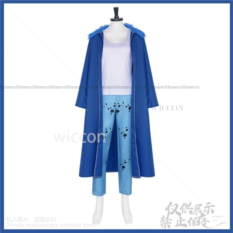 

Anime Trafalgar D. Water Law Cosplay Costume Female Blue Woolen Collar Cloak Cape Uniform Adult Woman Man Halloween Party Suit