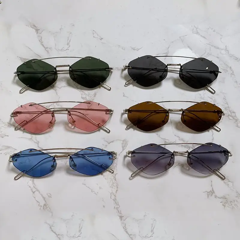 

Hexagon Sunglasses for Women Rimless Sun Glasses Trendy 2000s Shades Y2K Accessories UV400 Protection Eyewear