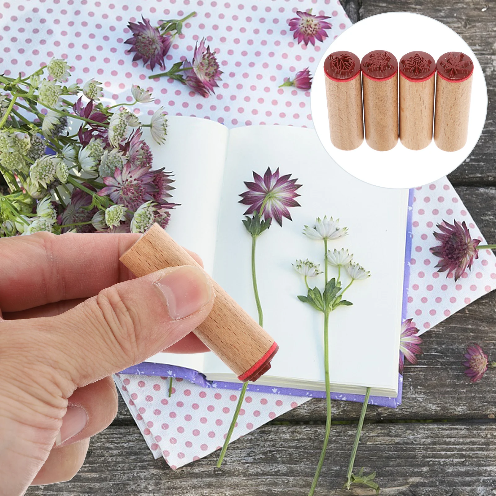 

4pcs Wooden Stamp Diy Craft Scrapbook Decorative Seal For Planner Diary Vintage Art Journal Creative Gift Accessory