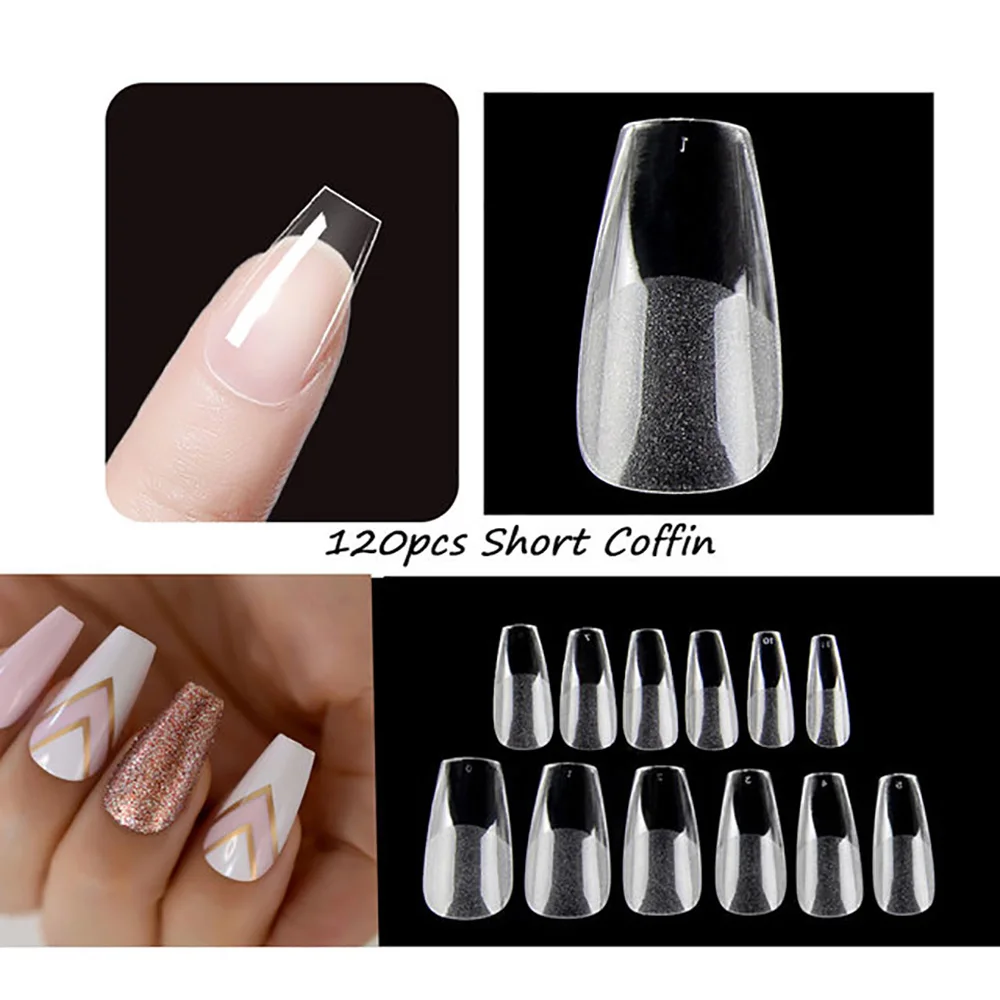 120pcs Fake Nail Tips Coffin Press on Nail Clear Full Cover Nail Artificial Press on Long Ballerina