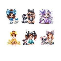 Girls and pets Thermal Patches Sticker Decoration For Pet Dolls Clothes Strips Diy Heat Transfer Iron On Patches For Clothing