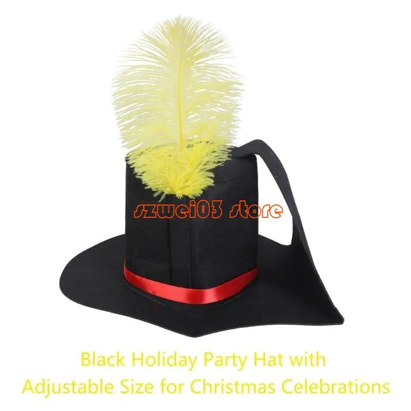D46C Versatile Black Christmas Hat with Feathered Detailing for Caroler Snowman