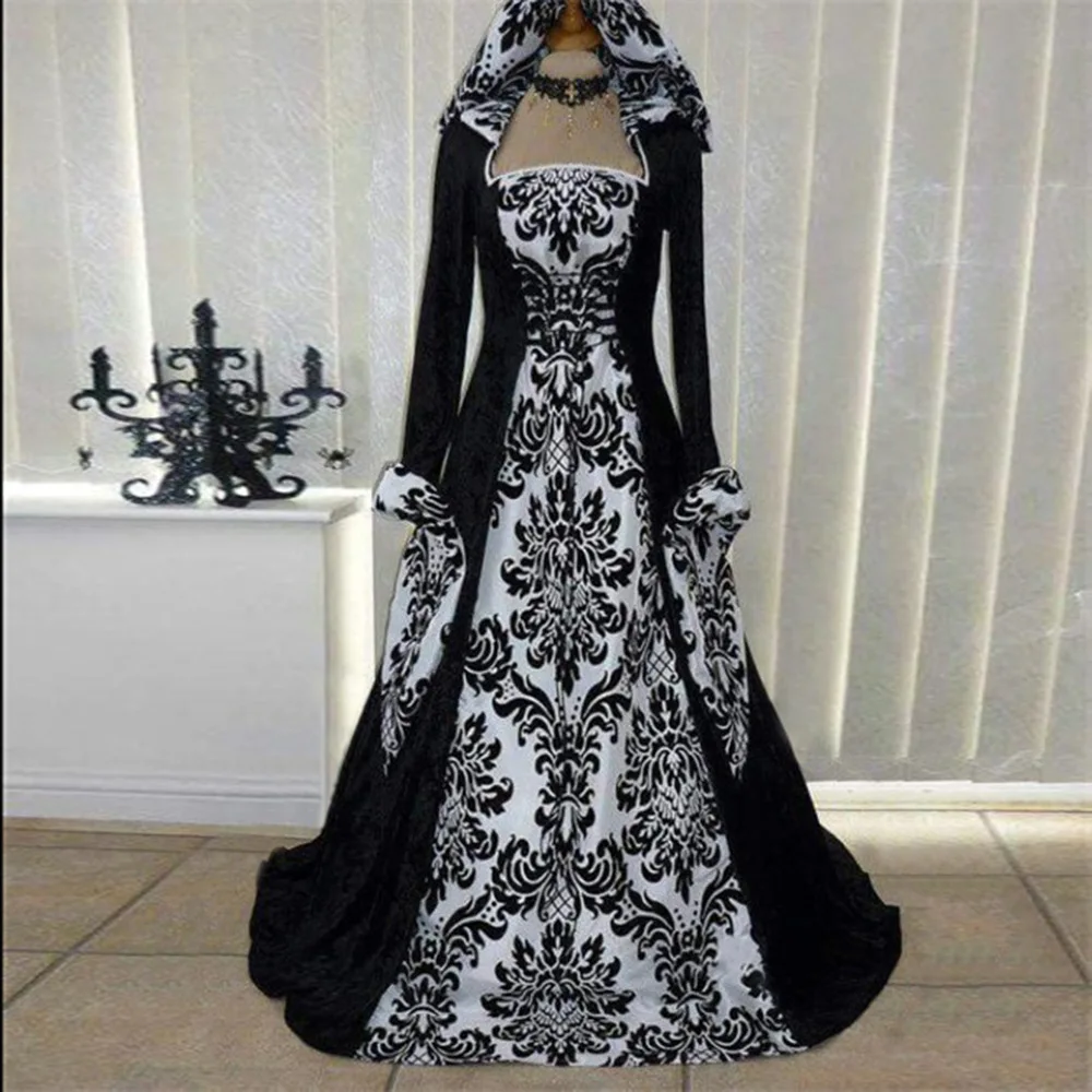 Women Medieval Renaissance Hooded Dress 19th Century European Costumes Ladies Vintage Victorian Gothic Princess Guofeng Dresses