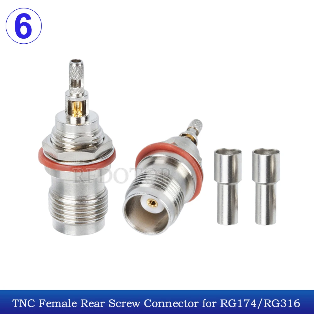 2Pcs/Lot Rear Screw Bulkead TNC Female TNC-1.5 Connector Crimp for RG174 RG316 LMR100 RF Cable Gold Plated 50 Ohm