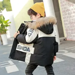 New Winter Boys Jacket Fur Collar Hooded Cotton Plus Velvet Thicken Keep Warm Baby Coat Birthday Gift 2-8 Years Old Kids Clothes