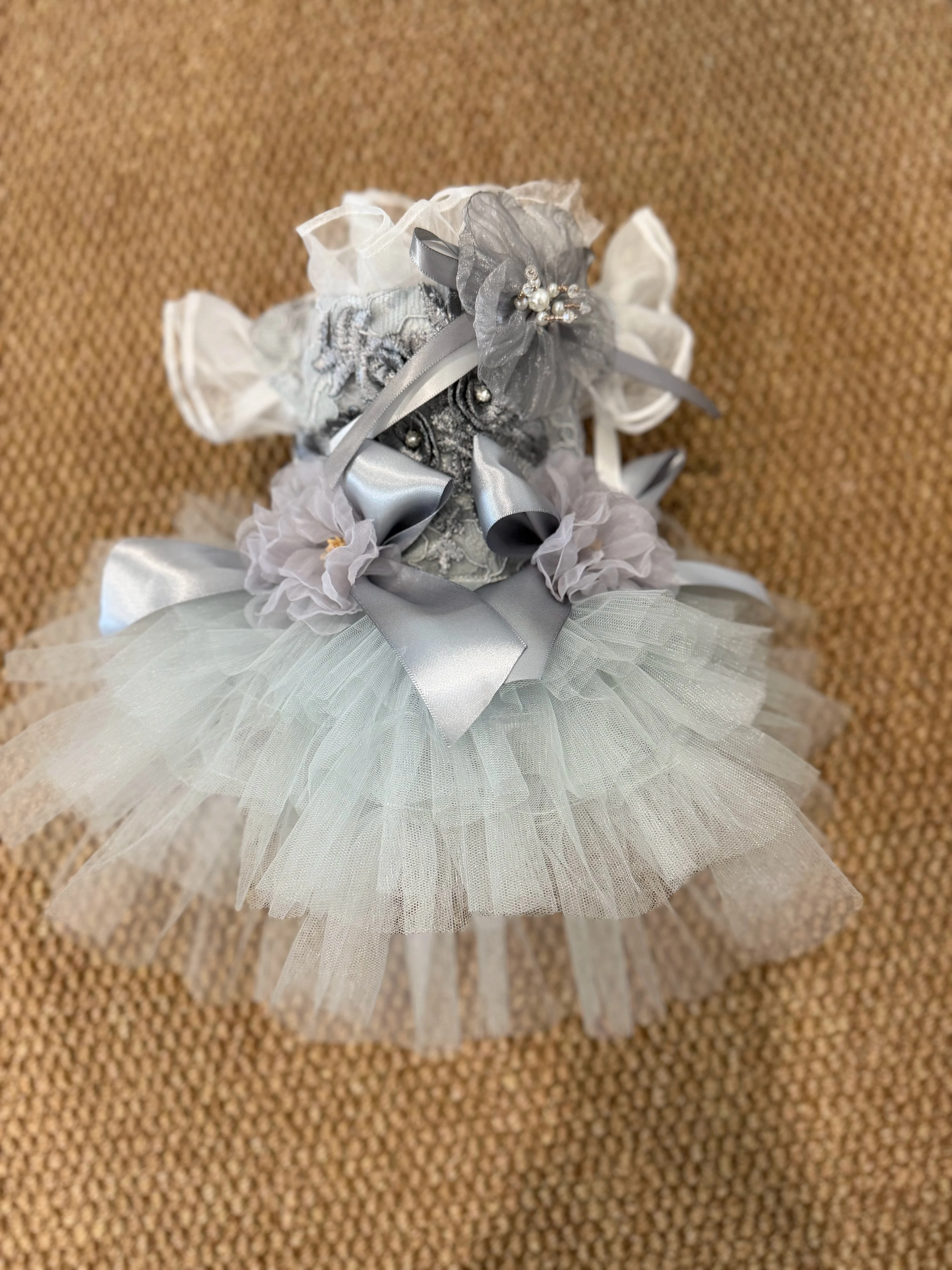 Halloween Pet Cosplay Dress Light Gray Magic Tutu Skirt Girl Style Costume for Small Medium Dogs Cats Party Photo Outfit