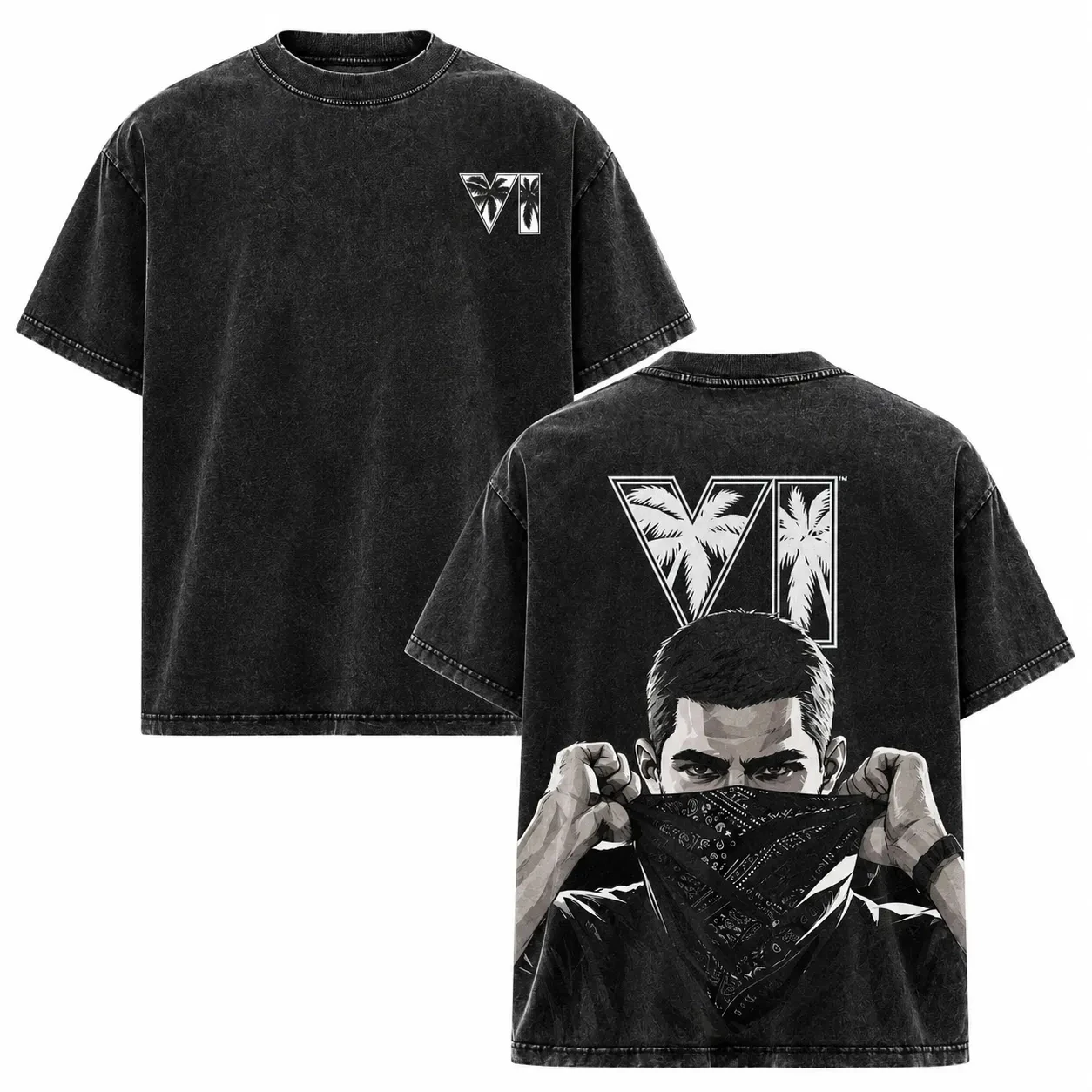 2026 GTA6 Graphic Washed T-shirt Men Summer Cotton Y2K Clothing Vintage Breathable Short Sleeved Top Fashion Streetwear Unisex