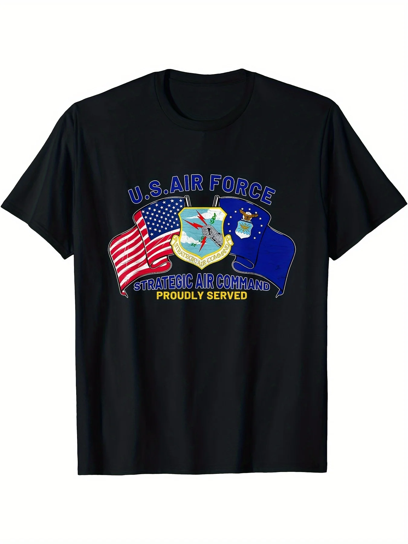 Camiseta gráfica de la Fuerza Aérea de EE. UU. para hombre Diseño de comando de SAC vintage, camiseta de manga corta de algodón negro con emblema de la Fuerza Aérea Patriótica