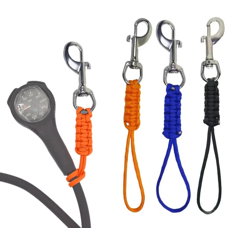 Scubas Diving Lanyard Swival Bolts Hook Marine Grade Steel Hook Clip with Braided Rope Lanyard Anti-lost Safety Rope