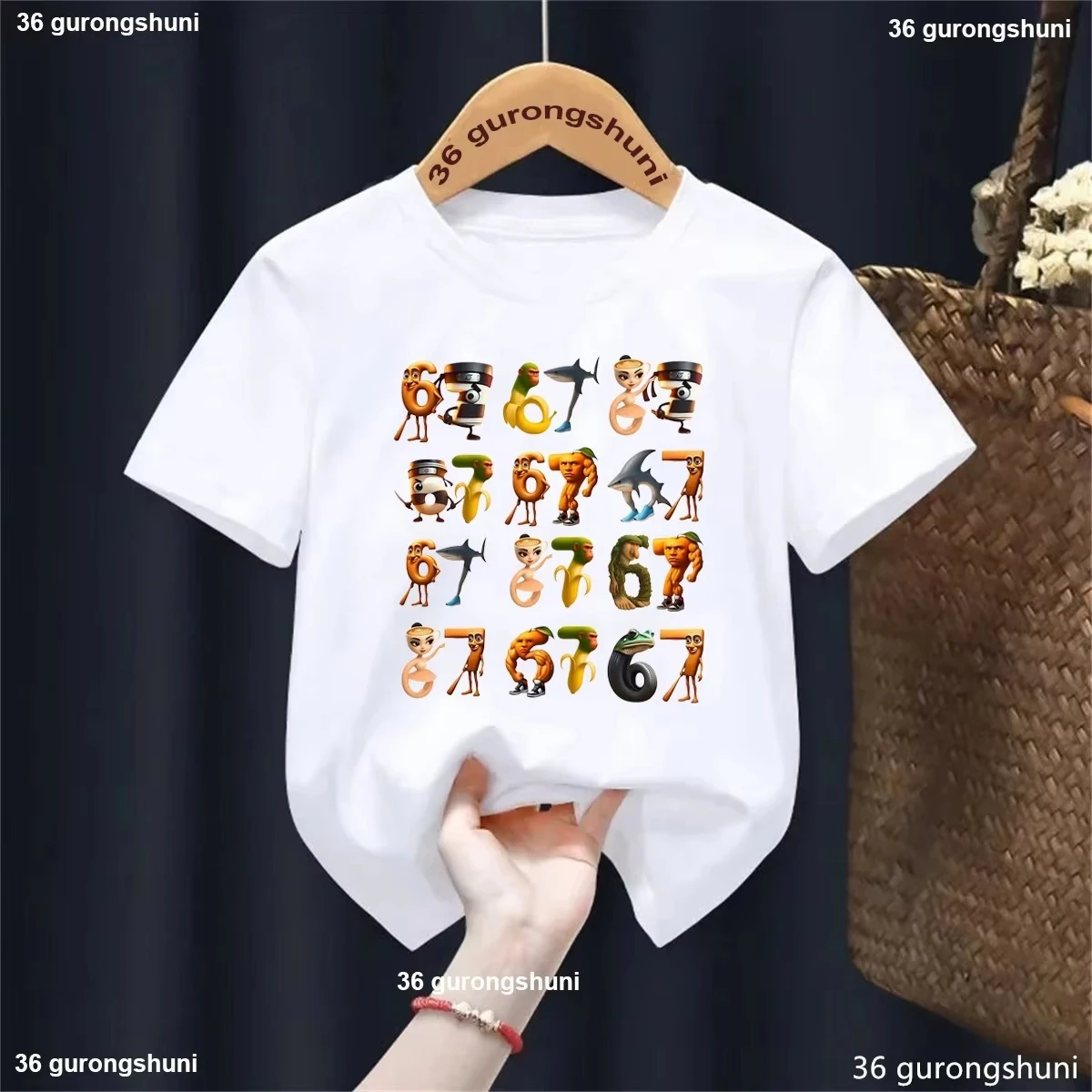 Kids 67 Themed Colorful Print T-Shirt, Soft Cotton Fabric, Breathable and Comfortable, Ideal for Toddlers and Childrentk0299