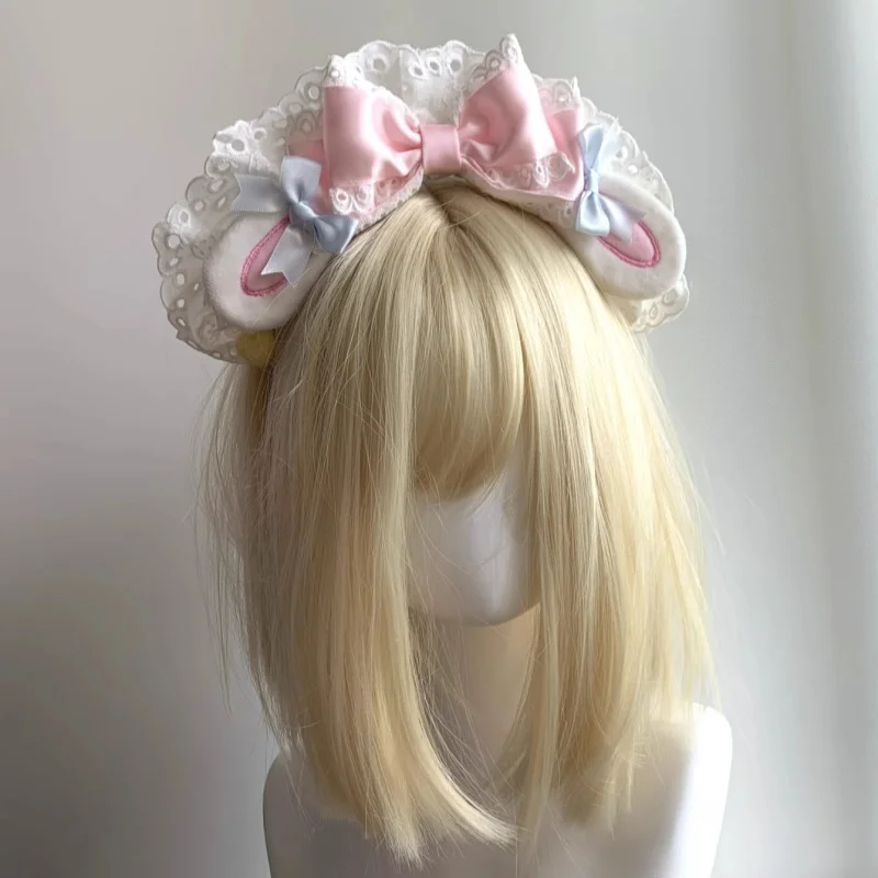 Original Handmade Pink Maid KC Headband Strawberry Cotton Lace Cute Girl Heart Bow Headpice Lolita Sweet Headdress