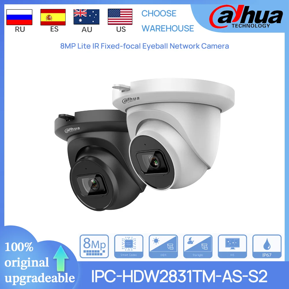 

Dahua Original IPC-HDW2831TM-AS-S2 8MP Lite IR Fixed-focal Eyeball POE Network Camera Intelligent Detection Built-in MIC SD Slot