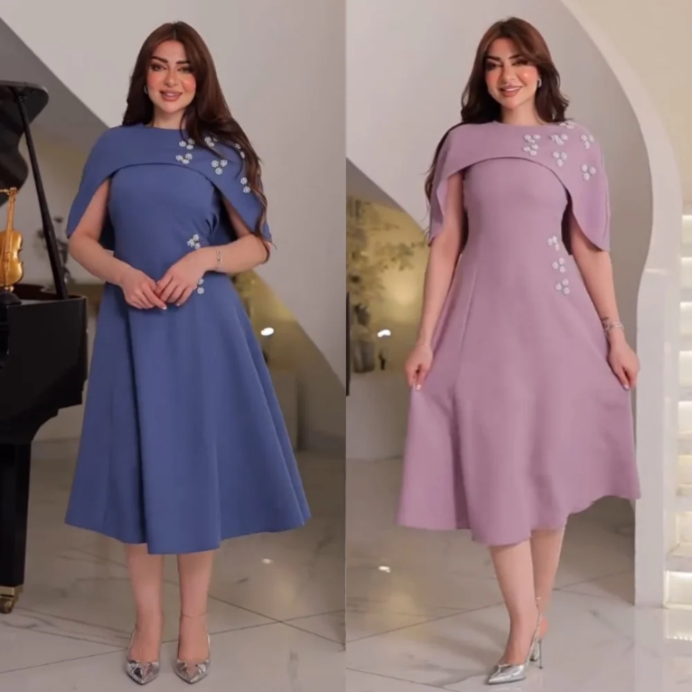 

Customized Jersey Beading A-line O-Neck Midi Dresses Bespoke Occasion Party Classic Simple High Quality