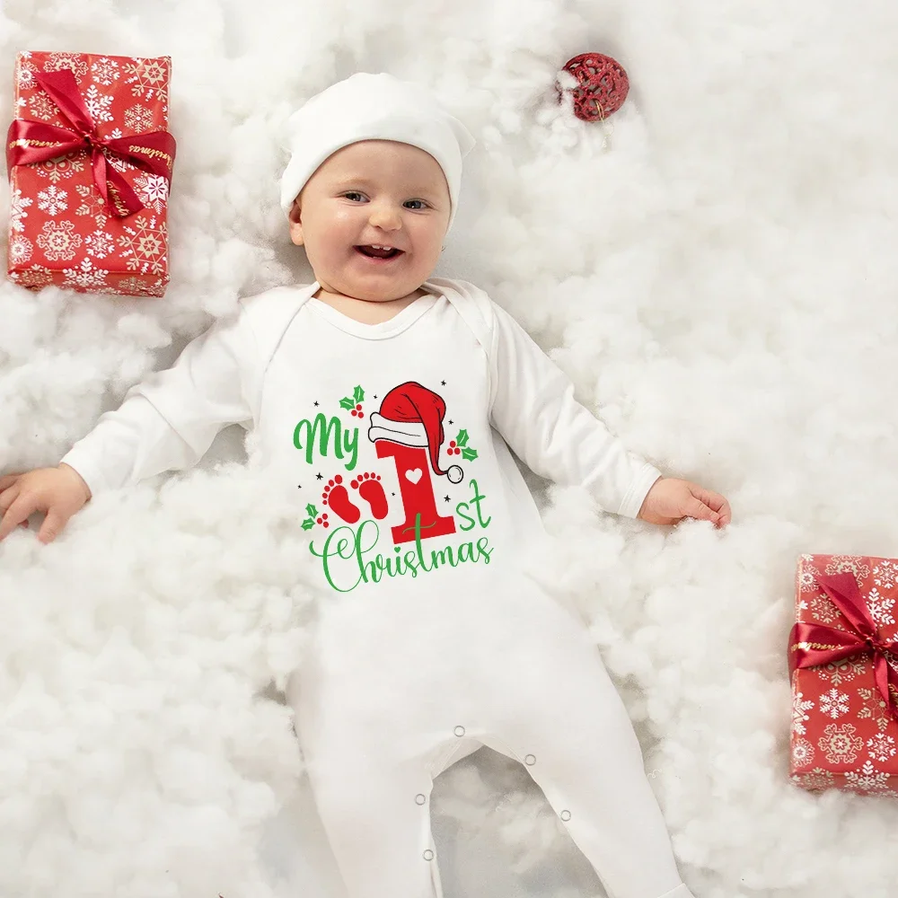 1st Christmas Babygrow Sleepsuit Boys Girls Cute Clothes Baby First Christmas Gift Toddler Xmas Sleepsuit Baby White Bodysuit