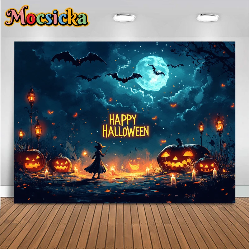 Happy Halloween Photography Background Forest Magic Wizard Pumpkin Baby Shower Girl Backdrop Party Decorations Fond Photo Studio