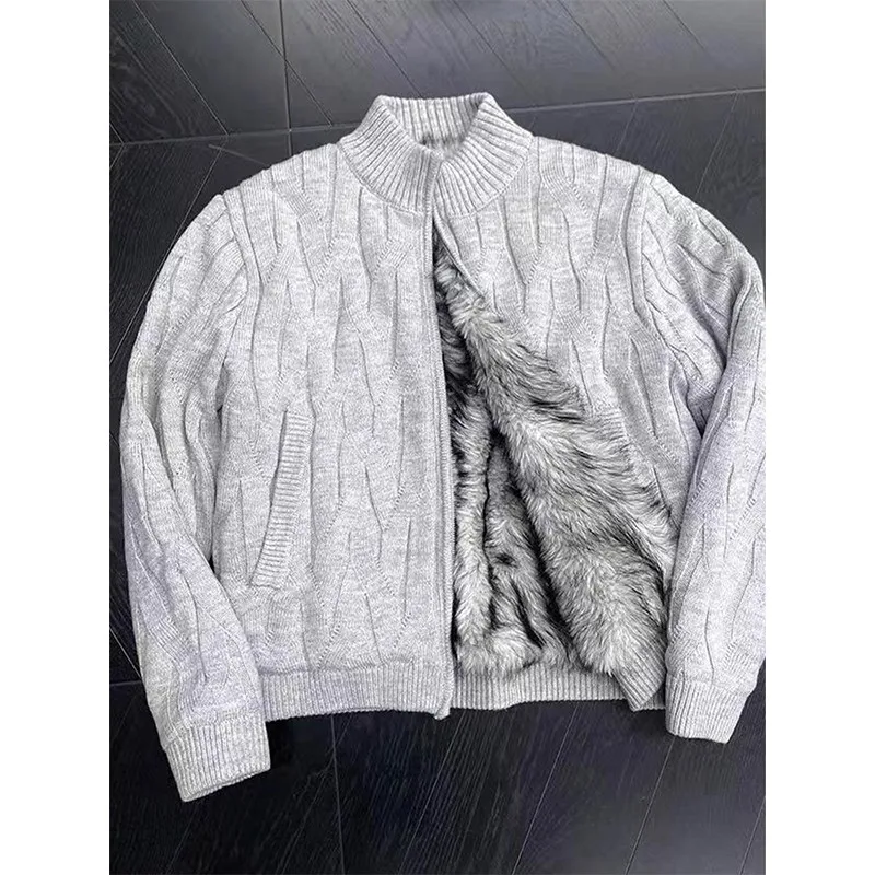 Mens Twisted Flower Velvet Sweater Cardigan Old Money Winter High End Thickened Seat Mountain Carving Knit Jacket Bramble Casual