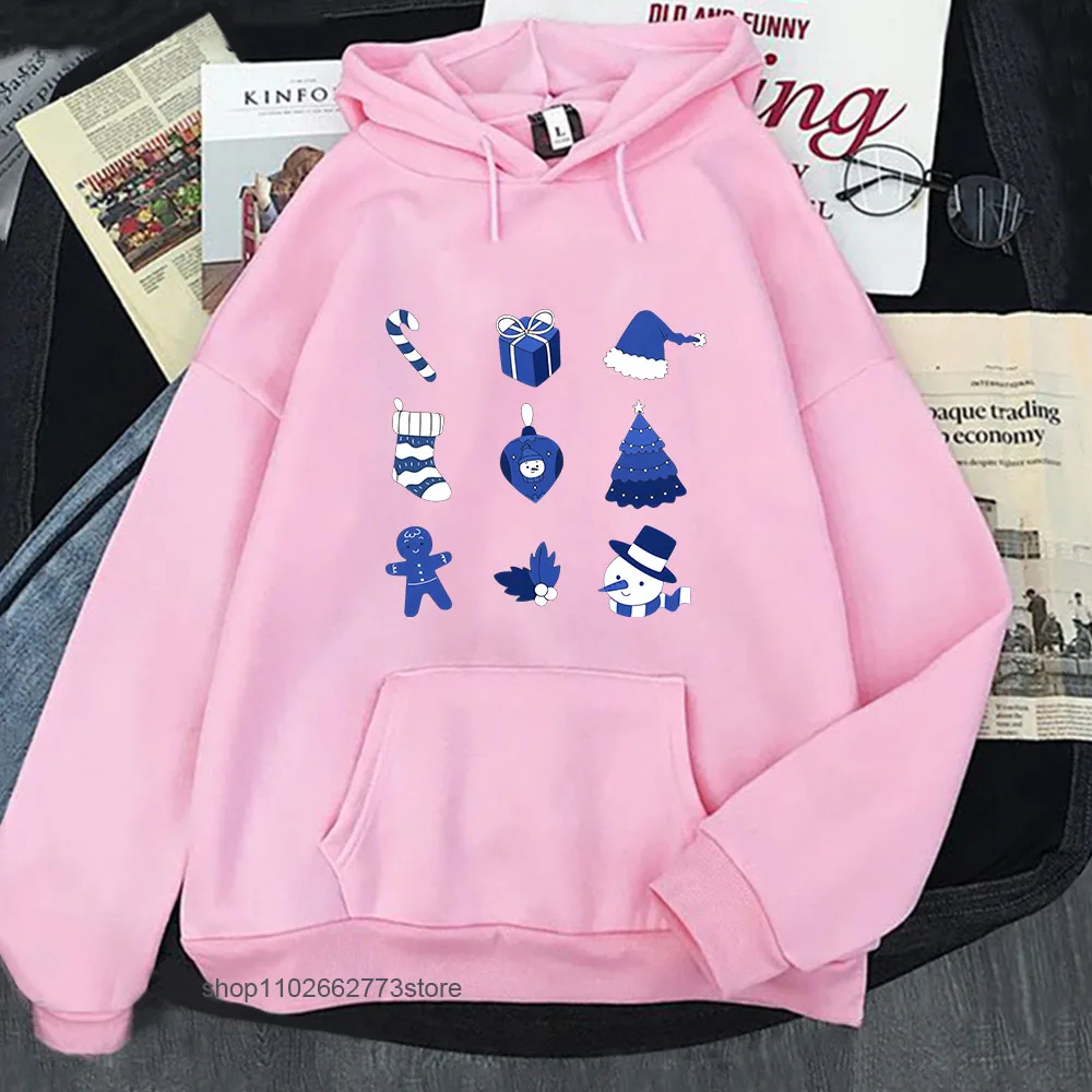 Kapuzenpullover mit Chinoiserie-Aufdruck für Damen, blaues und weißes Weihnachts-Sweatshirt mit Kapuze, Winter-Fleece-Kleidung, Cartoon-Trainingsanzug für Herren