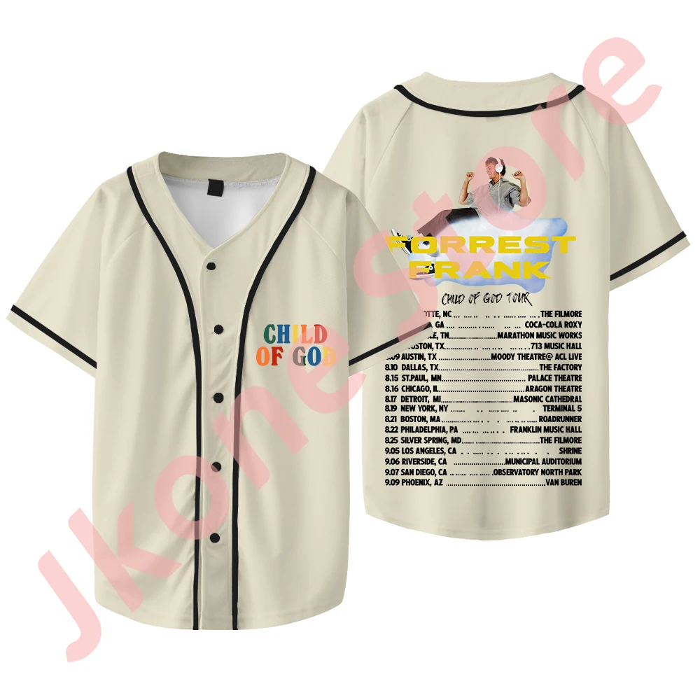 Forrest Frank Kind von Gott Tour Merch Baseball jacke T-Shirt Sommer Frauen Männer Mode lässig Kurzarm T-Shirts