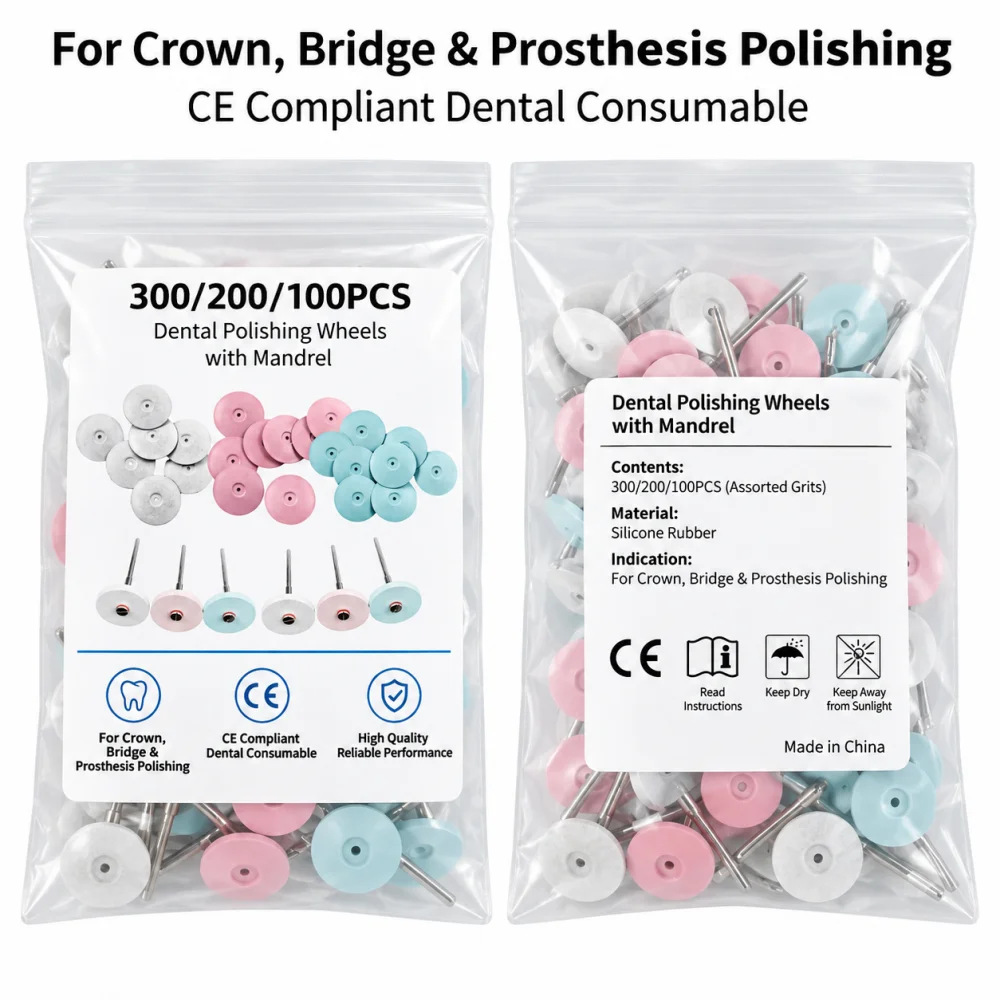 300/200/100PCS Dental Lab Silicon Rubber Polisher Coarse /Medium /Fine Dental Silicon Rubber Wheel Teeth 22mm Dental Tool