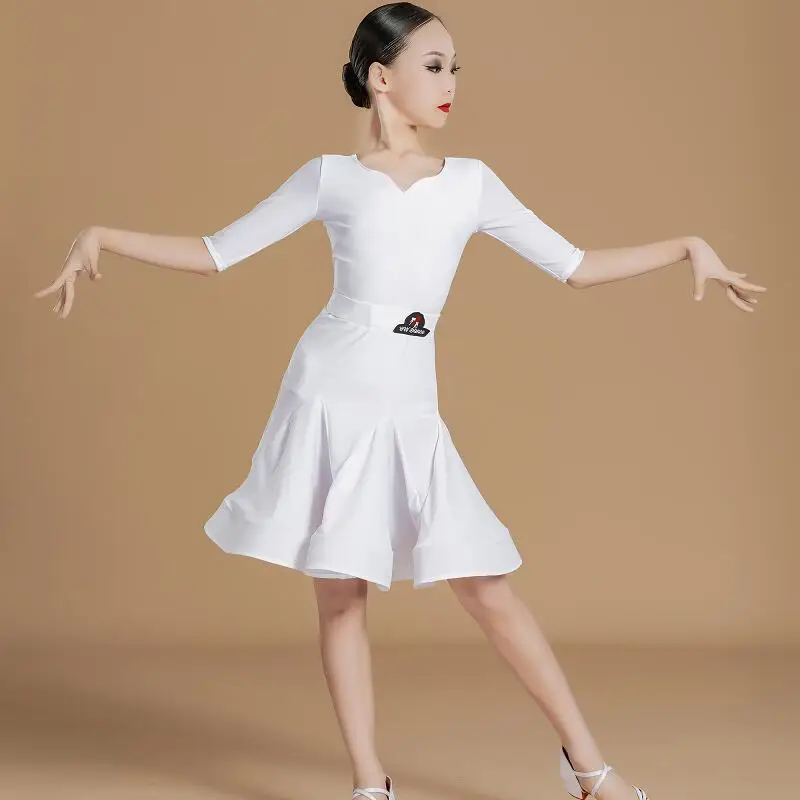 تخصيص جديد للأطفال تنورة الرقص اللاتينية فستان الأداء القياسي للفتيات اللوائح المهنية فستان المنافسة البدلة