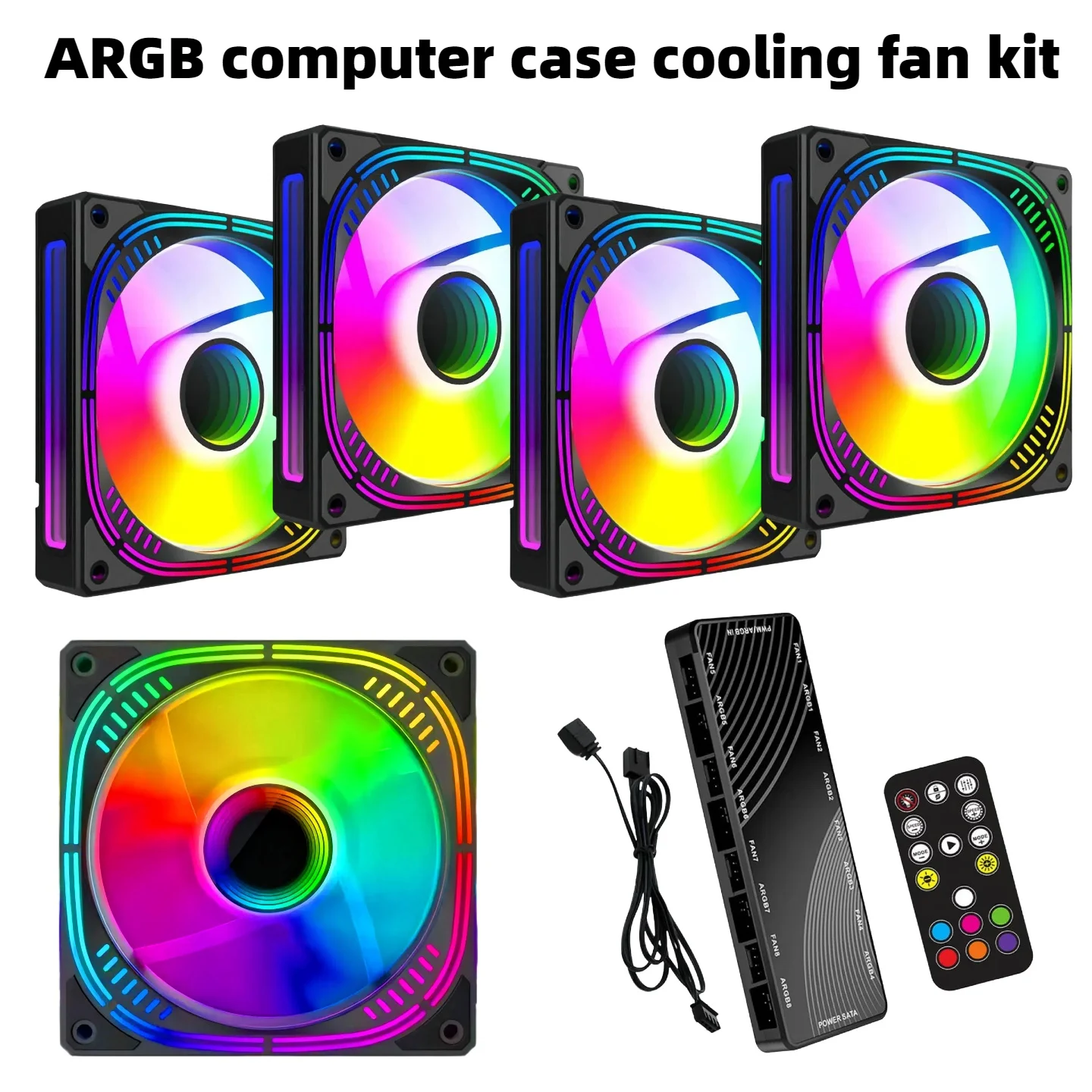 

CX FUTRUE【Set Package】5pcs 12cm computer case cooling fan combined with 1 dual 8-port fan hub (front blade) (without battery)