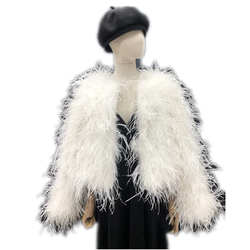 

Fluffy Winter Real Ostrich Feather Fur Jacket Casual Long Sleeved Ladies NightClub Coat