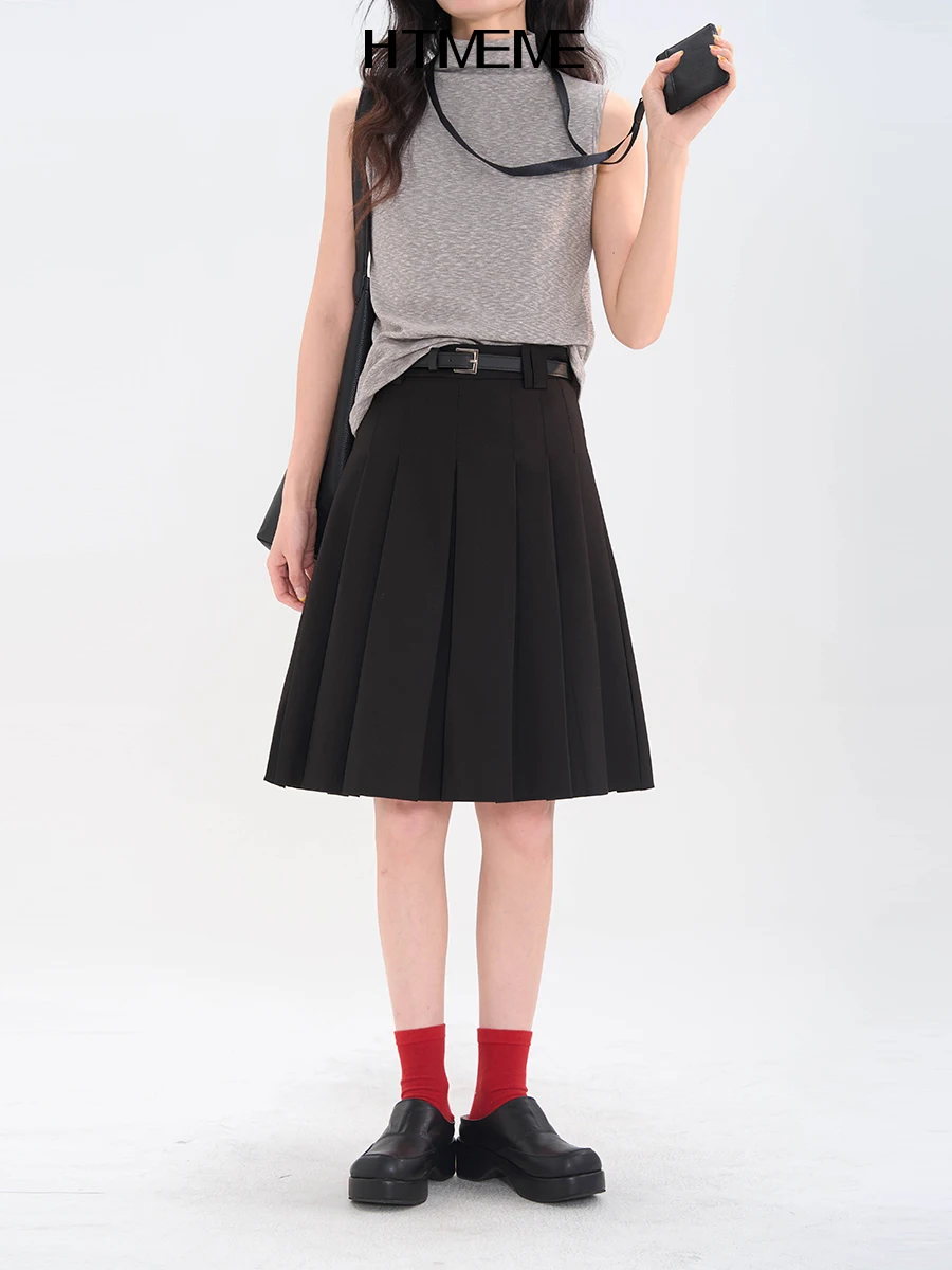 

High Waist Pleated Skirt Women's Suit Sle College Campus Spring Summer Faion Polyester Blend Zipper Closure Skirt