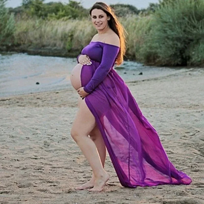 Wipe Chest Slit Maternity Dress Floor Length Skirt Photography for Photoshoot Pregnancy Robe  Shooting Photo