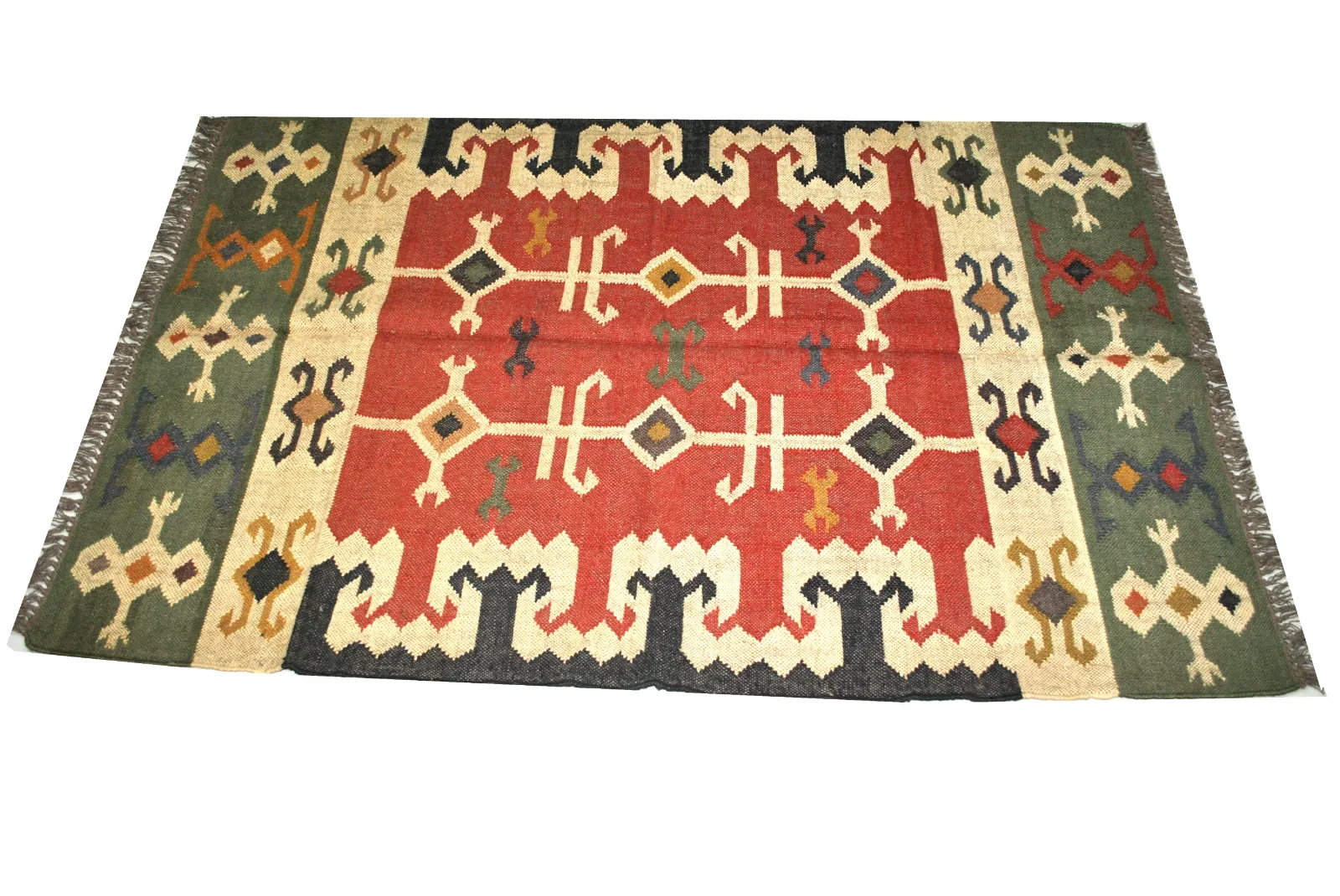 Rug Turkish Kilim Dhurrie Jute Wool Afghan Area Rug Hand Woven Vintage