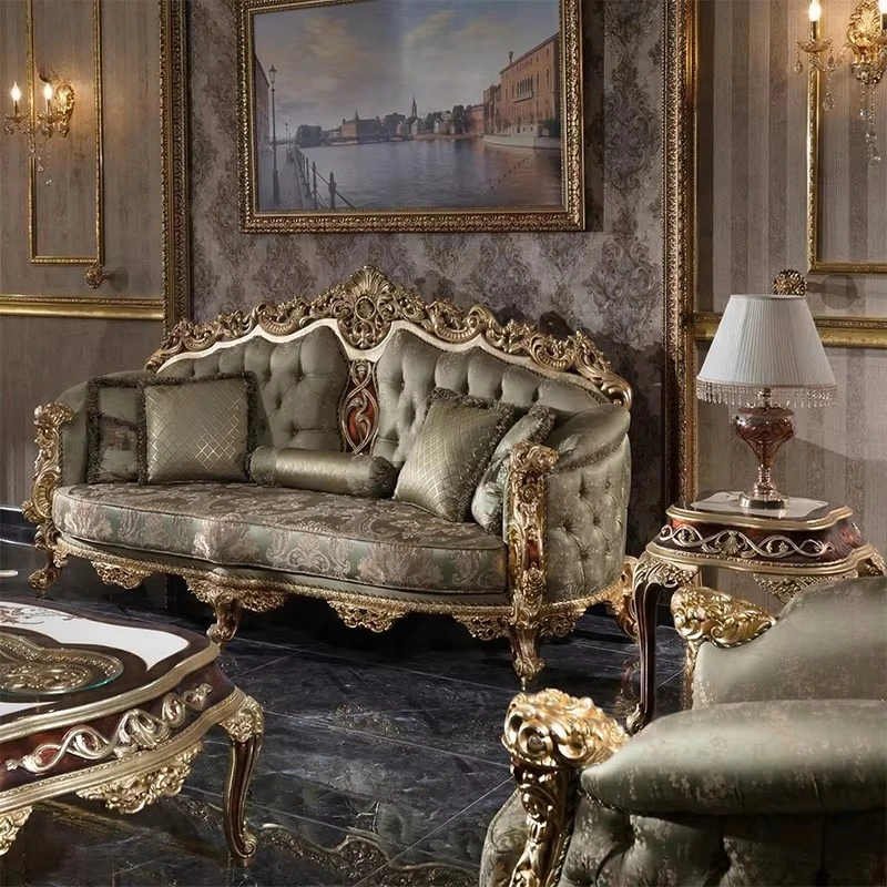 Set Gilded Carved Furniture Turkey Baroque Velvet Sofa  Sets for High End Mansion Home Classical Neo-Classical Luxury Sofa