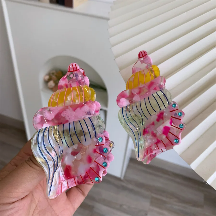 Освежающий мир 2025, красочные коготь для волос в форме раковины, дизайн со стразами, пляжная вечеринка, заколки для волос, аксессуары для волос для женщин и девочек