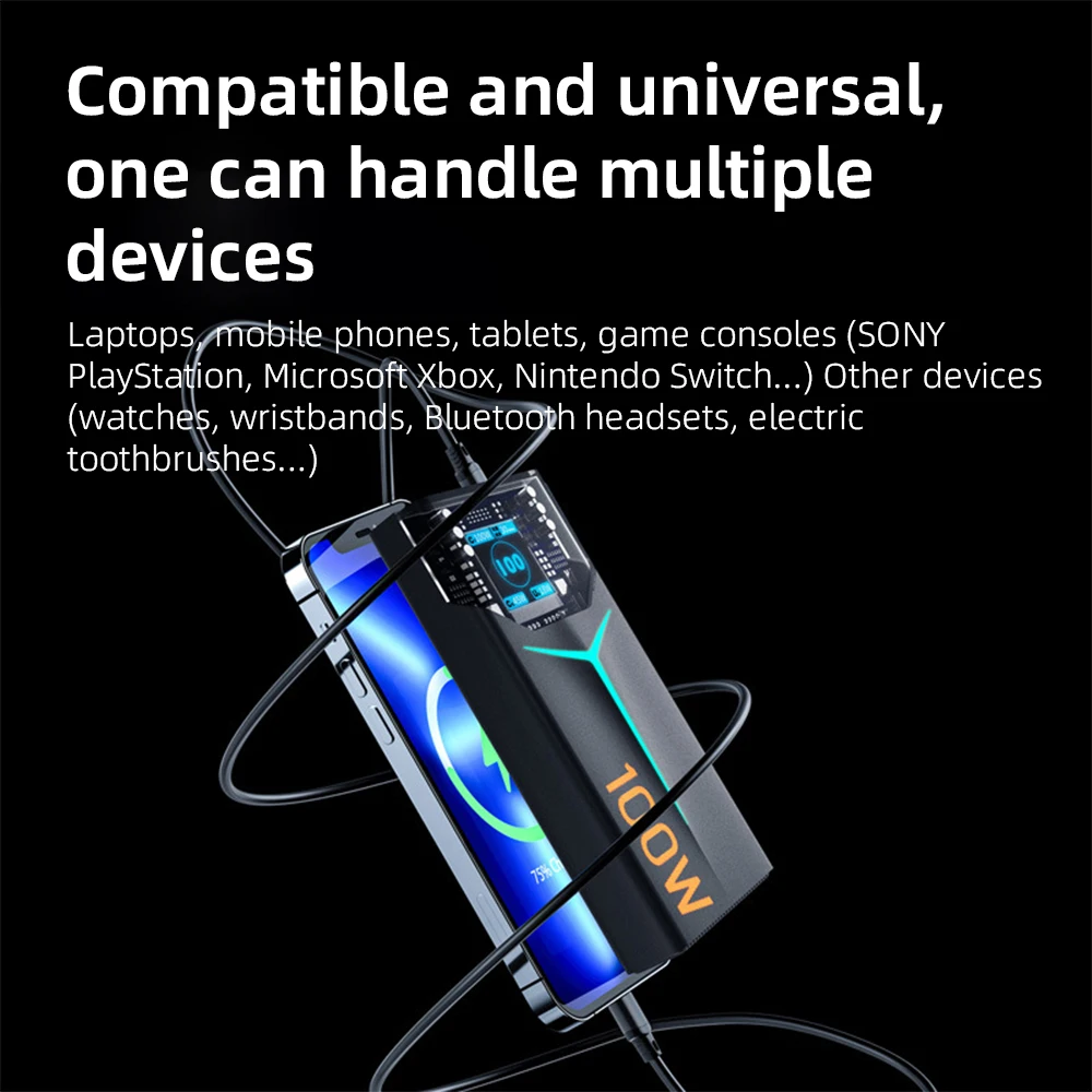 200W Power Bank 20000mah Full Color LCD Display Technology Style Lighting PD100W QC Phone Laptop Earphone Two Way Fast Charging